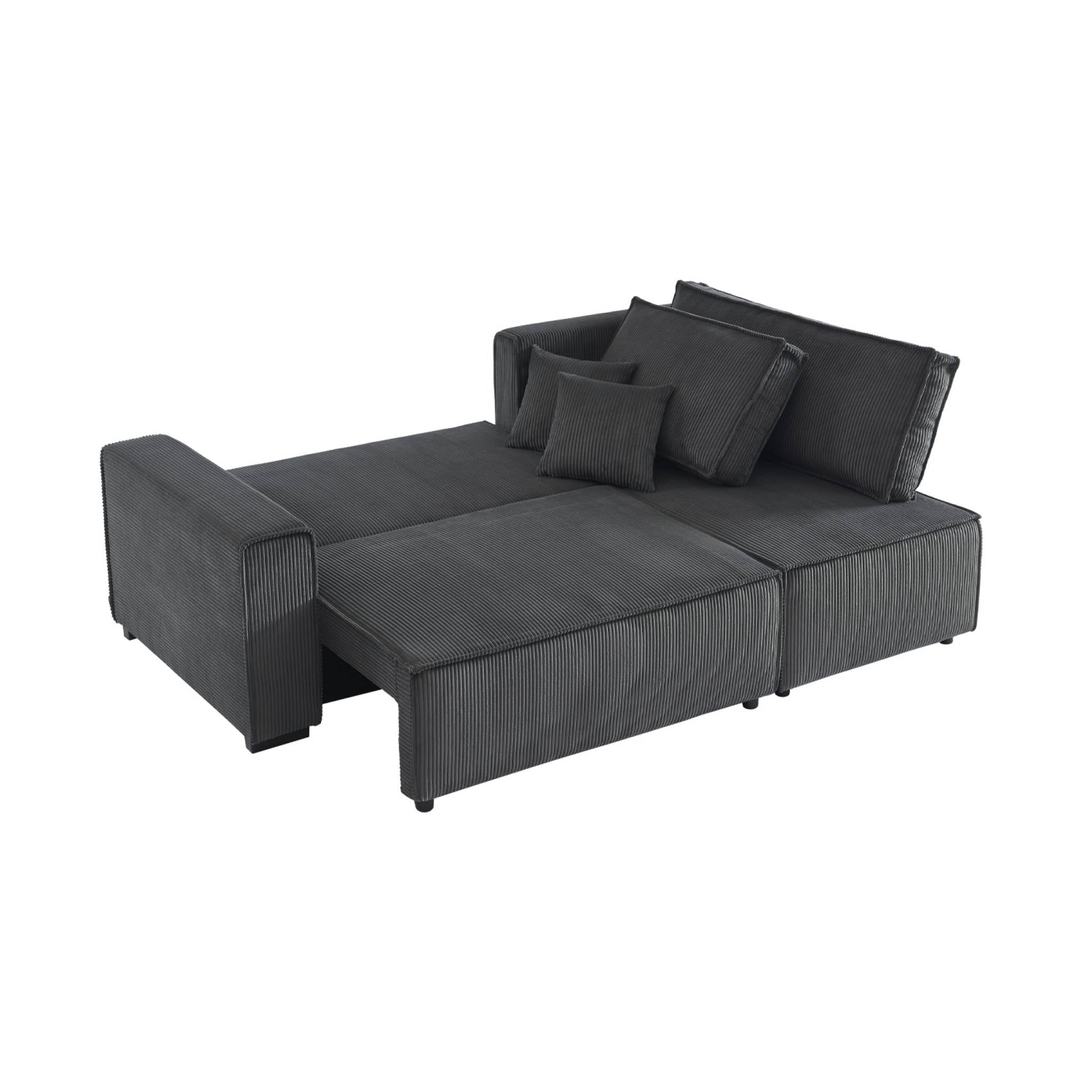 Canapé d'angle convertible réversible 3 places velours côtelé grosse côte gris foncé