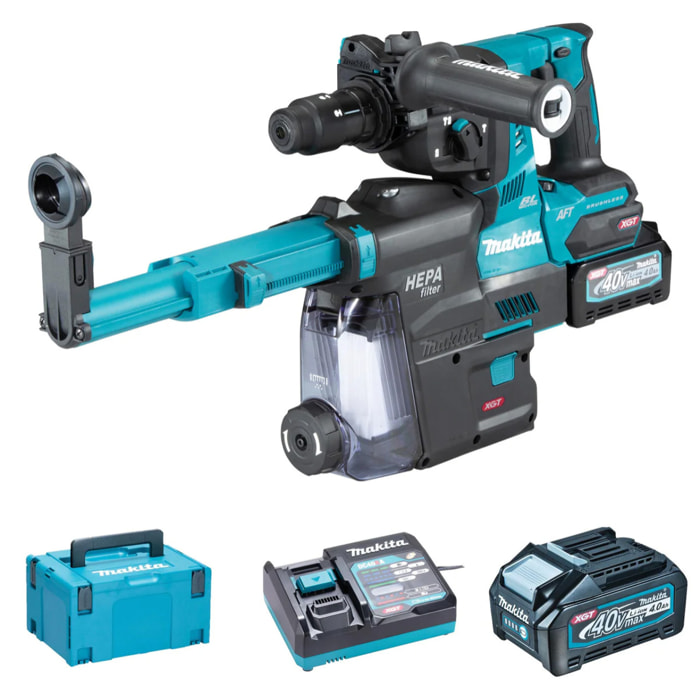 Perfo-burineur SDS-Plus 40V max 28 mm AWS - MAKITA - avec 2 batteries 40V 4.0Ah - chargeur - MakPac- HR002GM204