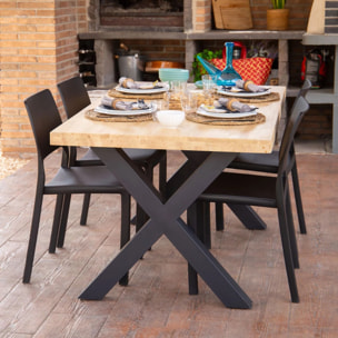 Mesa de comedor fija con patas metálicas en negro y roble salvaje 160x90cm X-Loft Roble salvaje - Negro