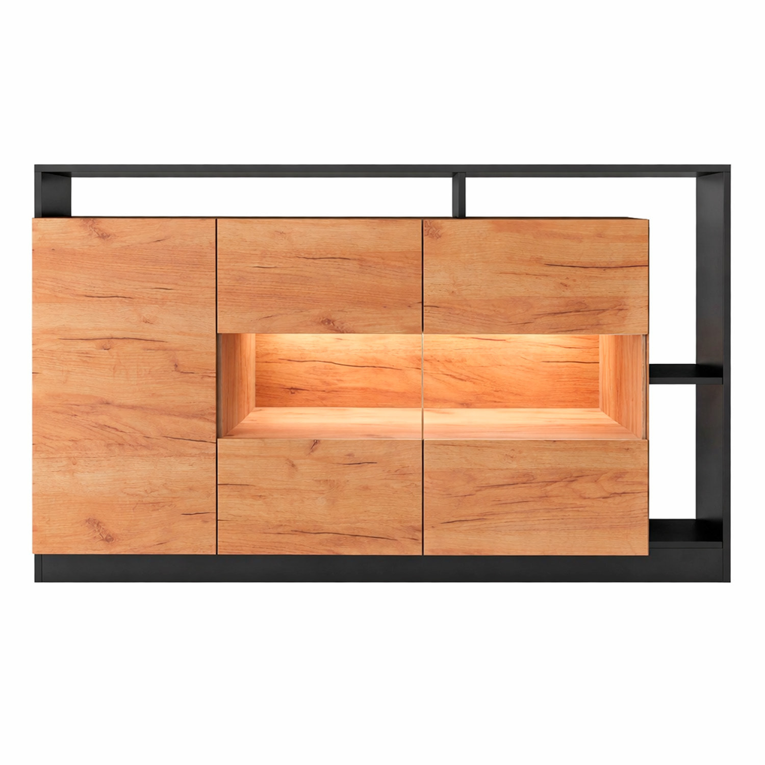 Credenza Con Vetrina Moderna Mobile contenitore Con Ripiani Interni In Melaminico Ideale Per Soggiorno 155 x 44 x 93 cm Rovere e Antracite