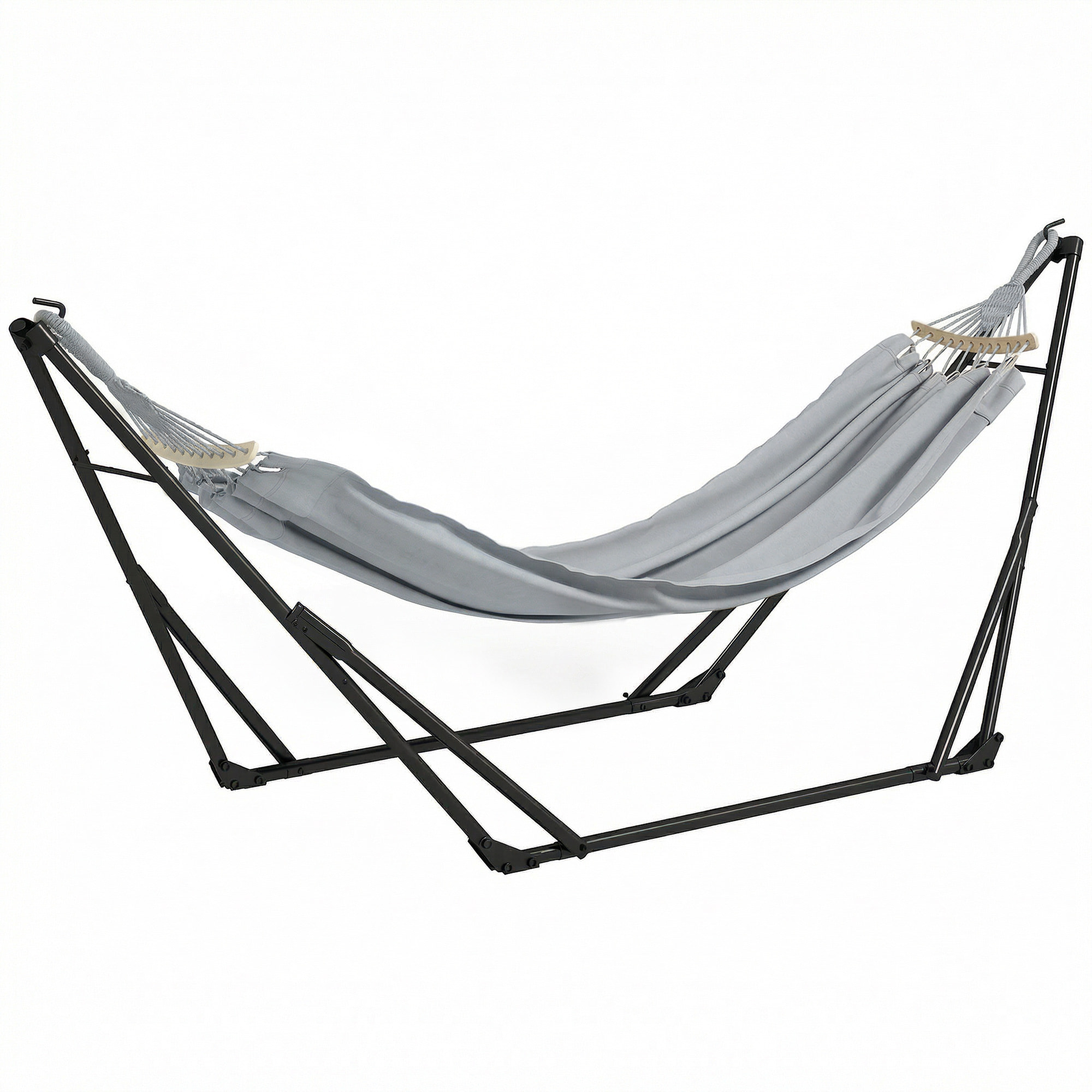Hamac pliable complet - support acier, toile hamac coton - support 2 en 1 hamac chaise suspendue - noir gris
