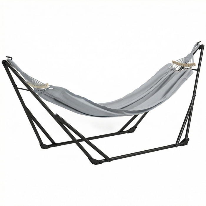 Hamac pliable complet - support acier, toile hamac coton - support 2 en 1 hamac chaise suspendue - noir gris