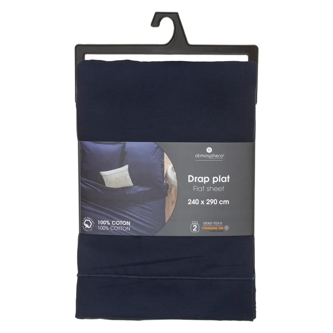 Drap en coton - bleu encre 240x290 cm