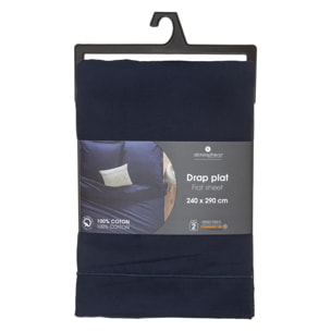 Drap en coton - bleu encre 240x290 cm