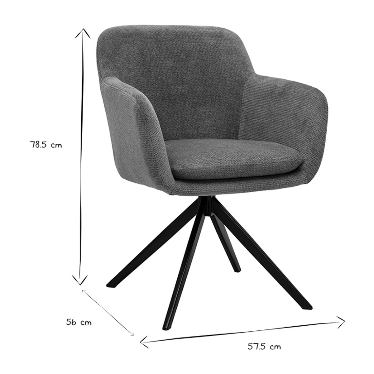 Chaise pivotante 360° en tissu chenille vert kaki et métal noir AMIKA