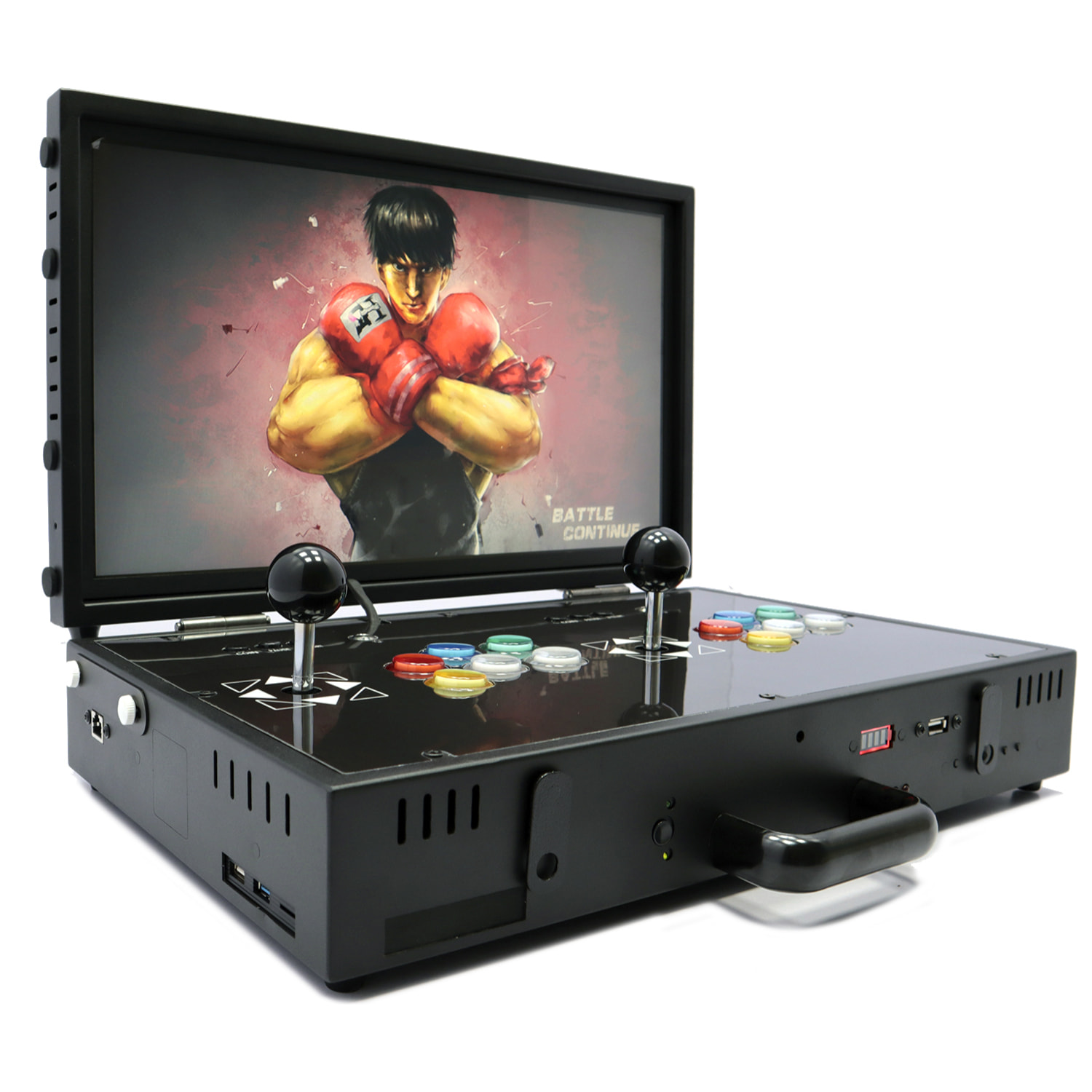 Consola  reto ARCADE PRO 3D 128Gb (8520 juegos) WIFI con PANDORA FORREST . Pantalla 19" FULL HD. Maletin plegable y portátil para  2 jugadores.