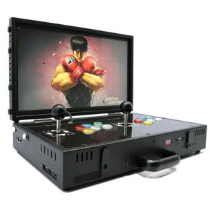 Consola  reto ARCADE PRO 3D 128Gb (8520 juegos) WIFI con PANDORA FORREST . Pantalla 19" FULL HD. Maletin plegable y portátil para  2 jugadores.
