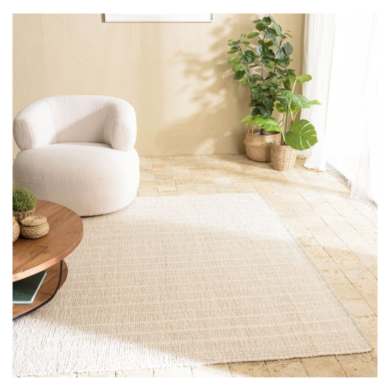 CHARLES - Tapis rectangulaire 200x290cm en coton recyclé couleur ivoire