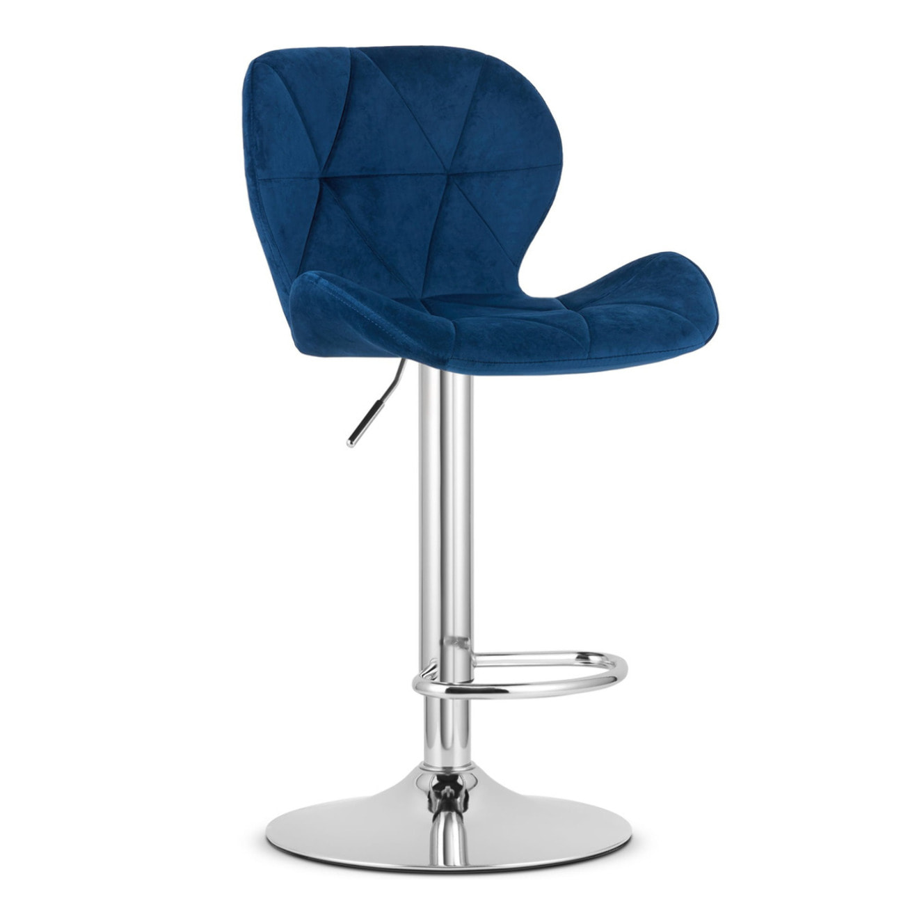 Sgabello da bar West in velluto blu e base cromata