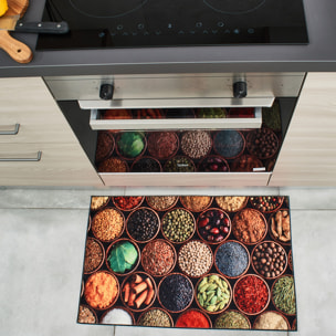 Stampa - tapis de cuisine motif épices antidérapant et lavable en machine à 30°C, multicolore