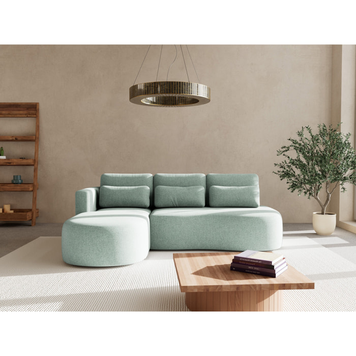 Mahina - canapé d'angle gauche 4 places convertible avec coffre en tissu texturé - Bleu