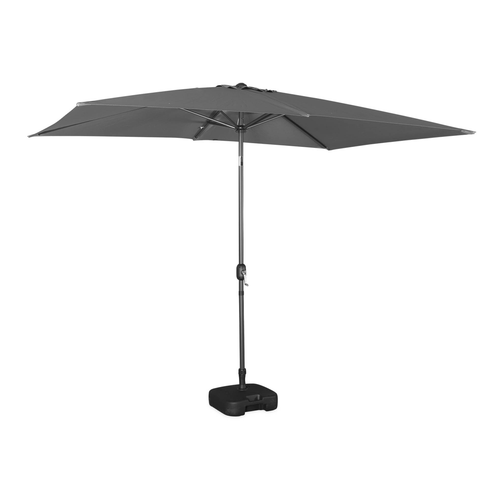 Parasol droit rectangulaire 2x3m - Touquet gris - mât central en aluminium orientable et manivelle d'ouverture