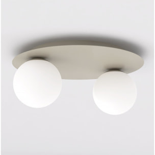 Lampada a sospensione Solar in acciaio beige e vetro opalino