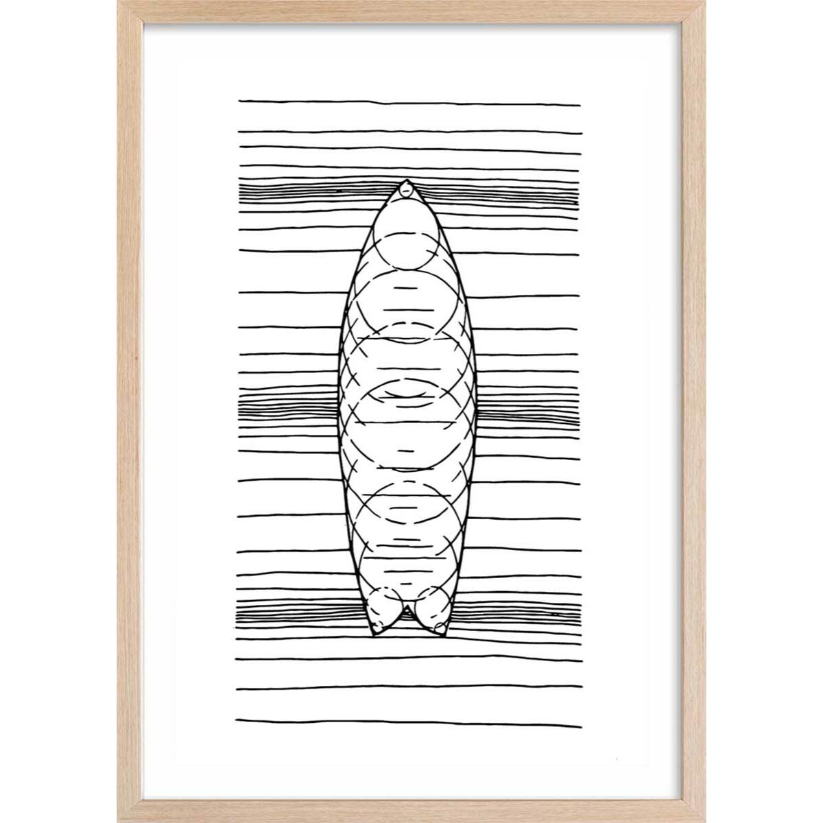 Poster surf géo Affiche + cadre en bois - Chêne