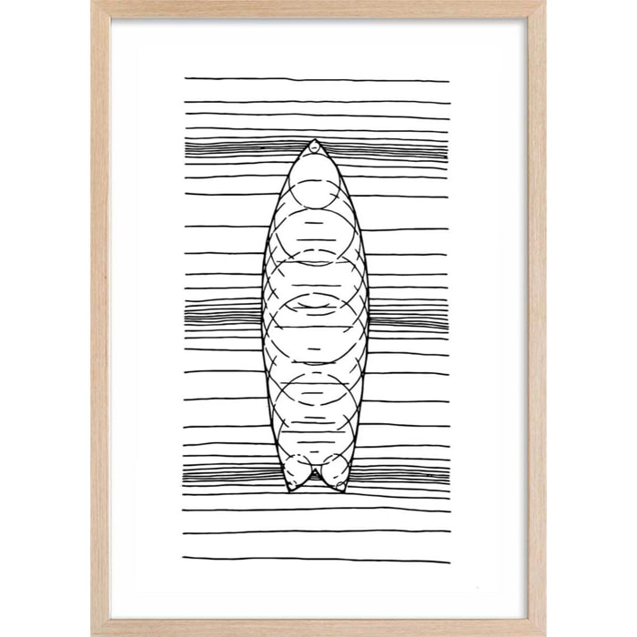 Poster surf géo Affiche + cadre en bois - Chêne