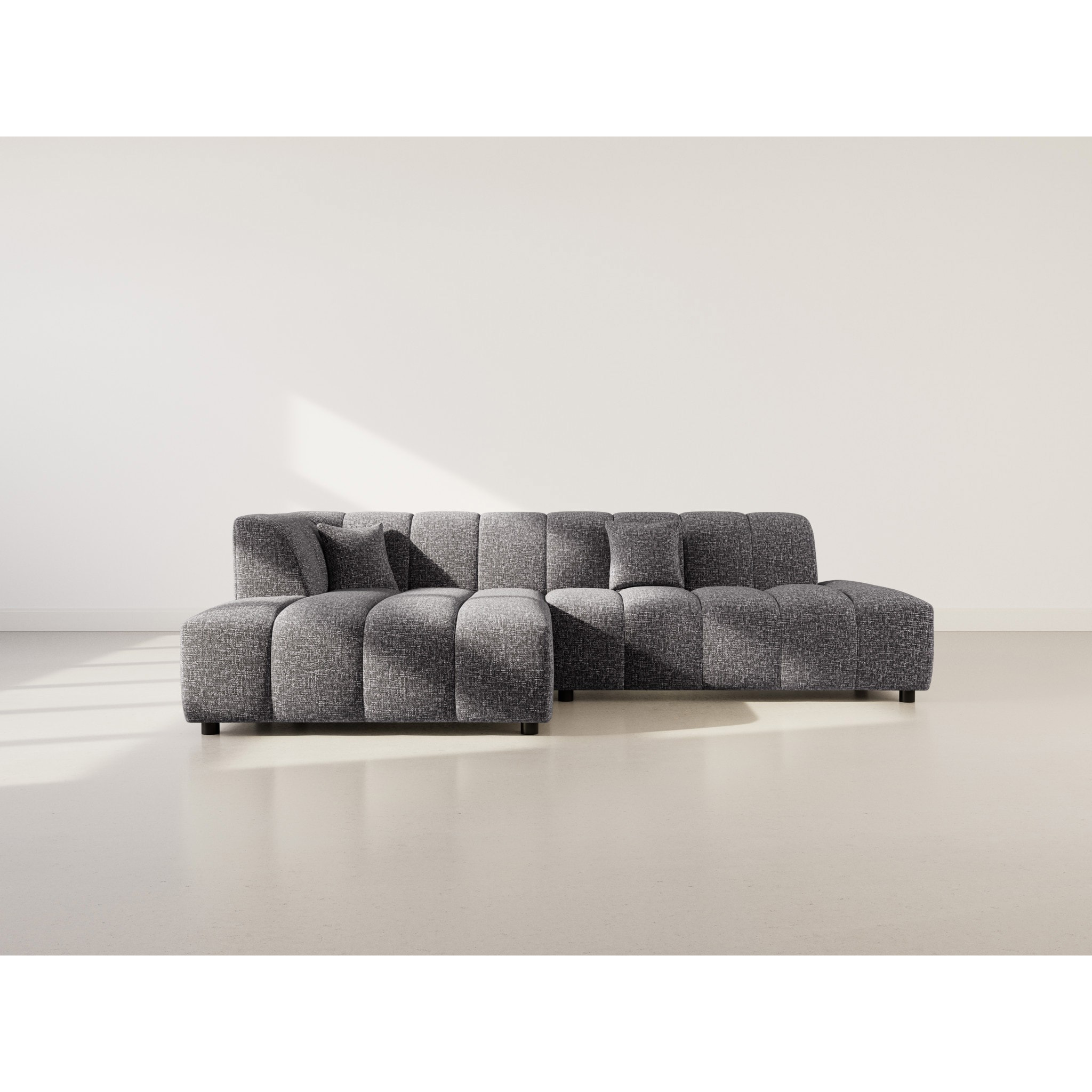 Curtis - canapé d'angle gauche 4 places sans accoudoir en tissu texturé - Gris foncé