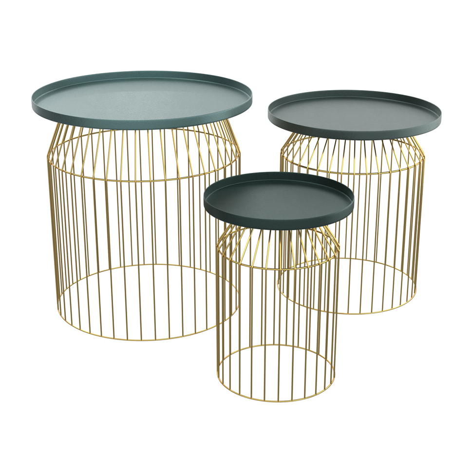 Tables d'appoints Palombe en métal bleu gris et doré (lot de 3)