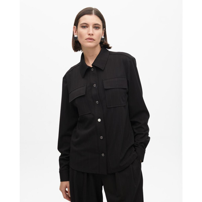 Camicia a Righe Lamé con Tasche