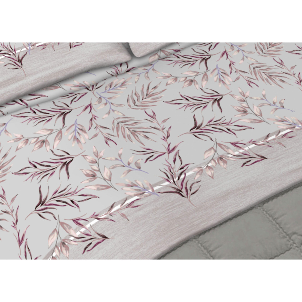 Completo Lenzuola In Calda Flanella Made in Italy Foliage Rosa