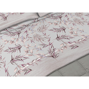 Completo Lenzuola In Calda Flanella Made in Italy Foliage Rosa