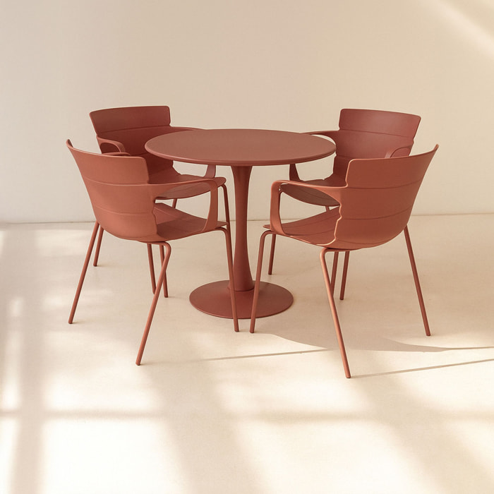 Ensemble de jardin table et 4 fauteuils en polypropylène brique MONTAUK