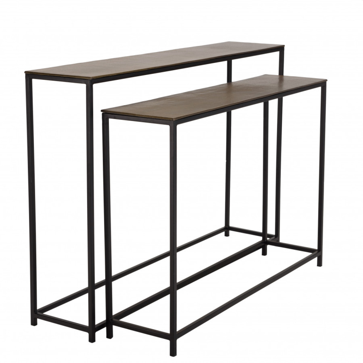 JONAS - Set de 2 consoles gigognes aluminium doré et noir pieds métal