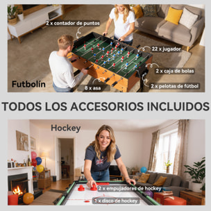 Mesa Multijuegos 5 en 1, Mesa de Juego con Futbolines para Niños, Billar, Ping-pong, Hockey y Baloncesto, Diversión Familiar para Adultos y Niños, 134x108x144 cm, Natural y Negro