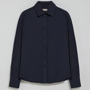Camisa de popelín garment dye azul marino con logo bordado