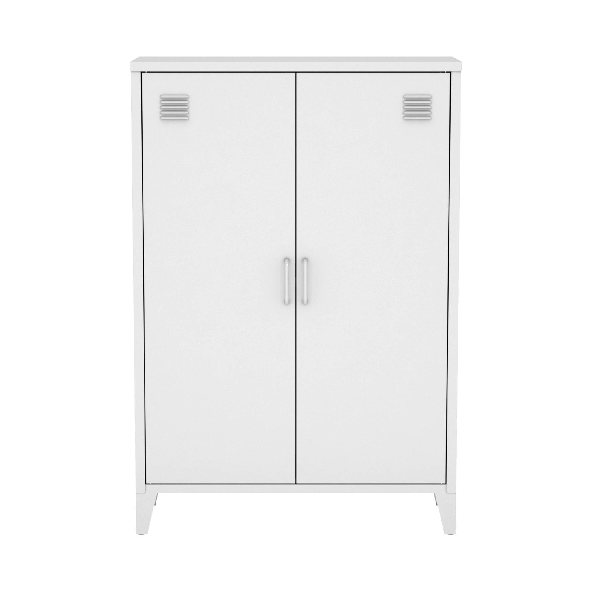 Commode/armoire en métal blanc. 2 espaces de rangement