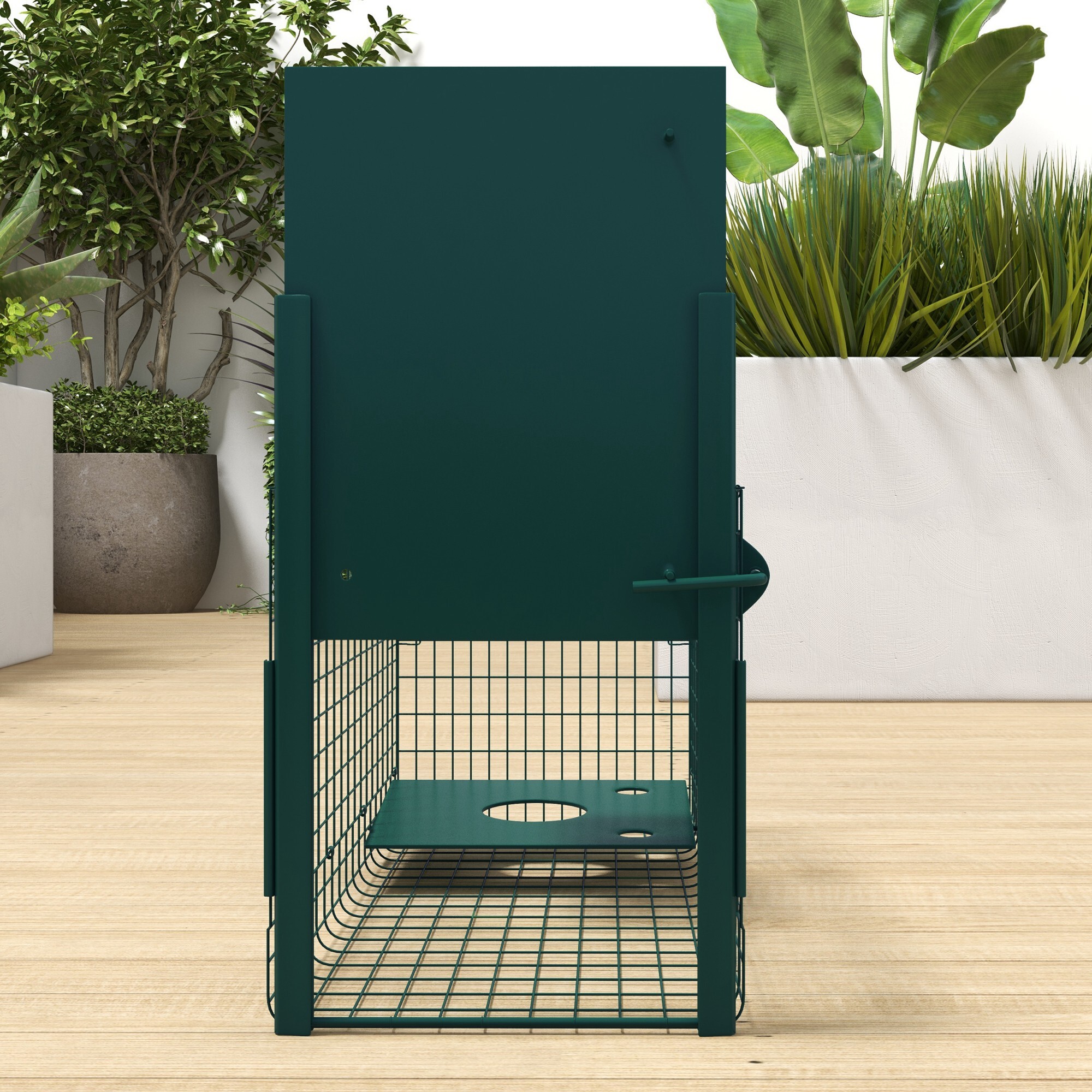 Piège de capture pour petits animaux type lapin rat - entrée, poignée - dim. 80L x 25l x 30H cm - acier vert