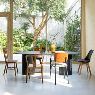 Table à manger oblongue bois d'hévéa et placage chêne 8 places ESTELLE