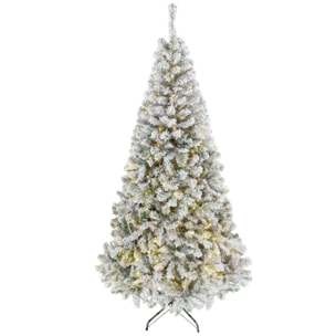 HOMCOM Árbol de Navidad con 240 Luces LED Blanco Cálido, 200 cm, Árbol de Navidad de Abeto Nevado, 850 Ramas Ignífugas Abatibles, Base Metálica Plegable, Verde y Blanco