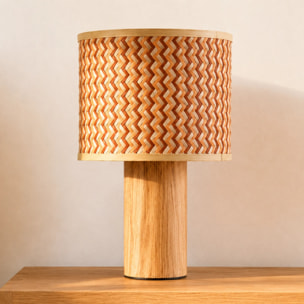 Grande lampe à poser bois de chêne, tressage en bambou crème et orange - Phil
