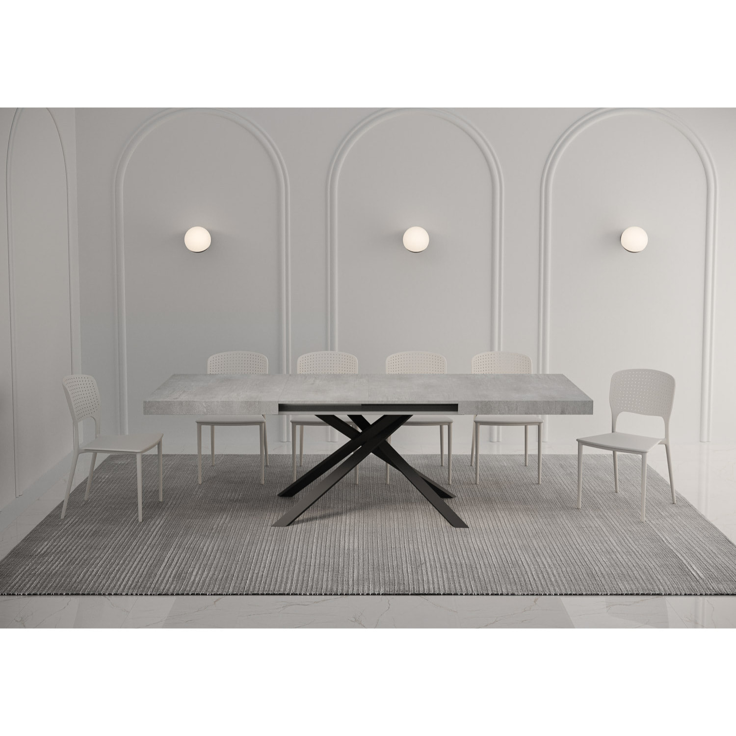 Mesa extensible 80x140/224 cm Karida cemento patas antracita