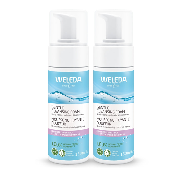 WELEDA - Duo Mousse nettoyante Douceur - Nettoie en profondeur - Vegan* -  Certifié Natrue** - Flacon-pompe 150 ml x 2