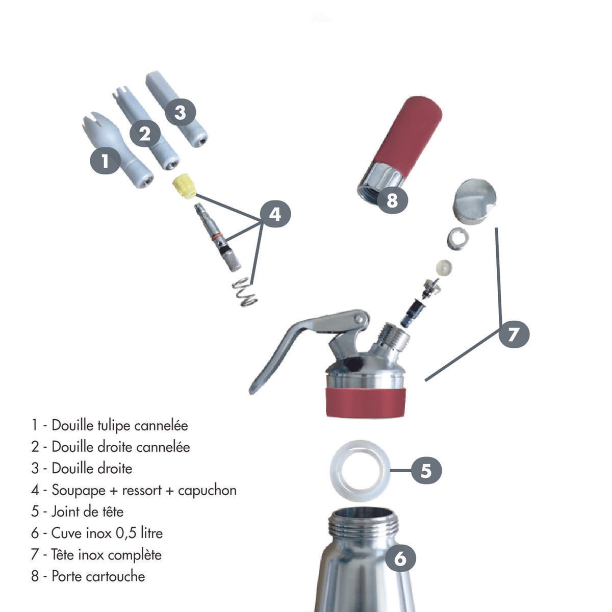 Siphon professionnel inox GOBEL - cuve inox - tête inox - 0.5L