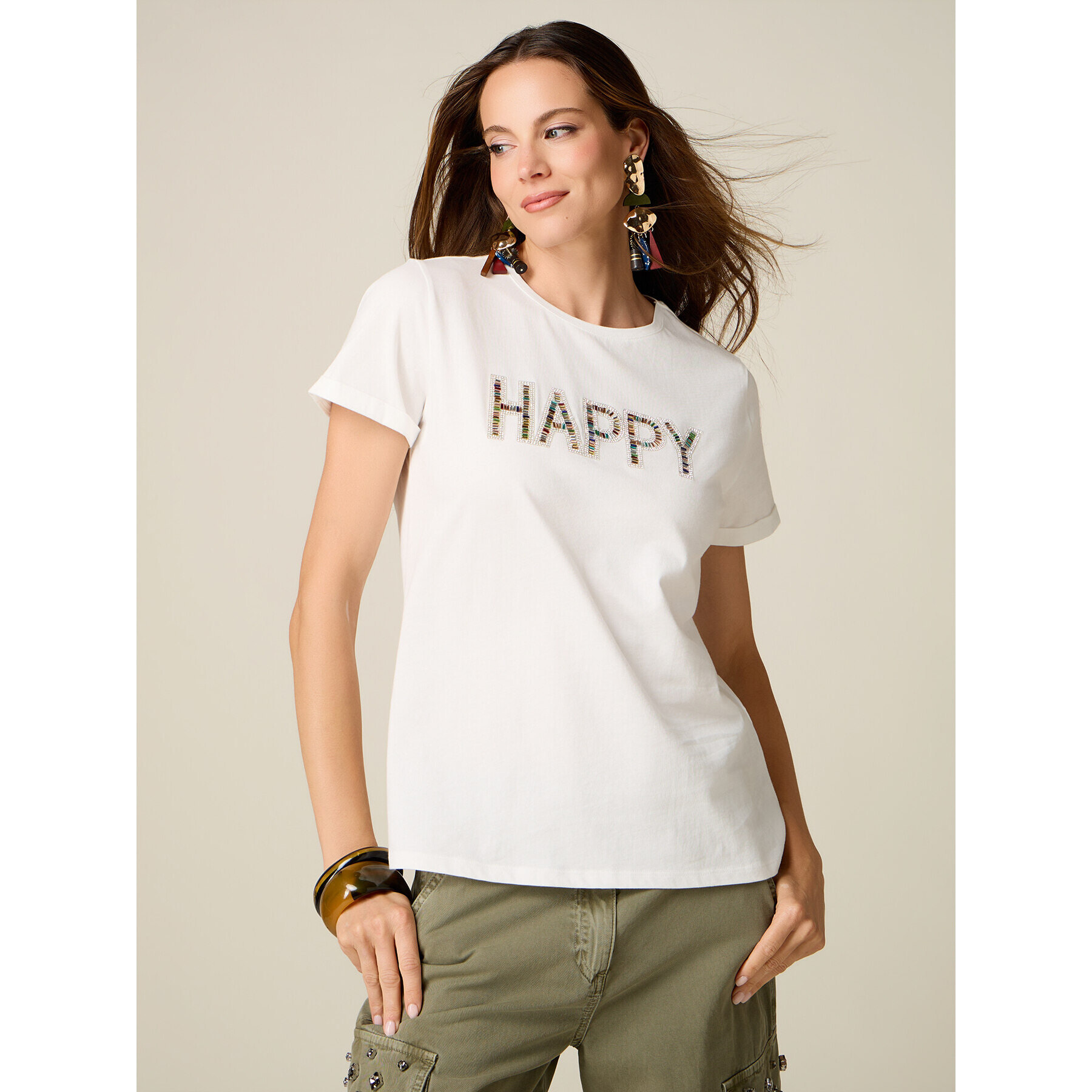 Oltre - T-shirt con applicazione lettering - Bianco