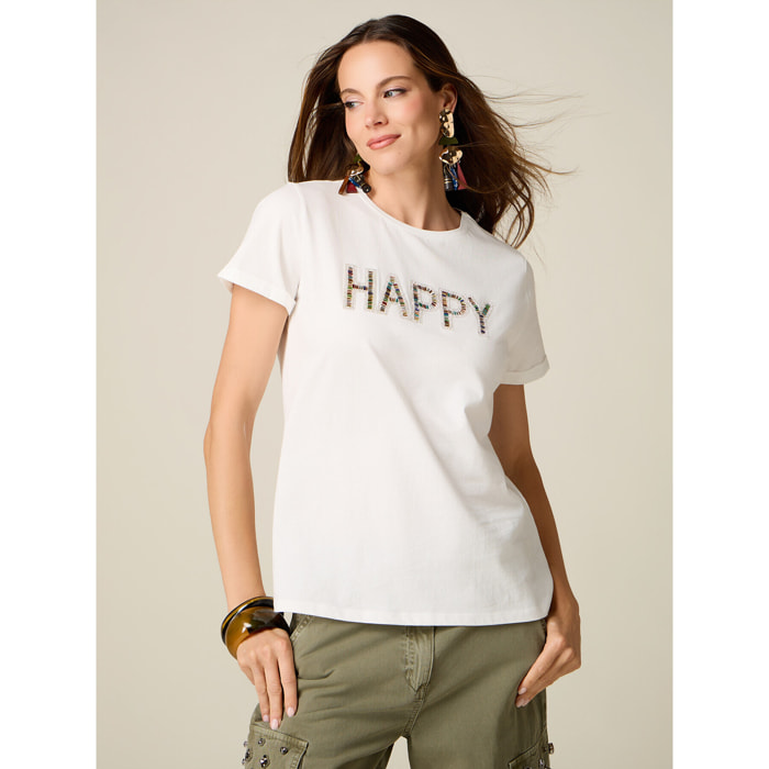Oltre - T-shirt con applicazione lettering - Bianco