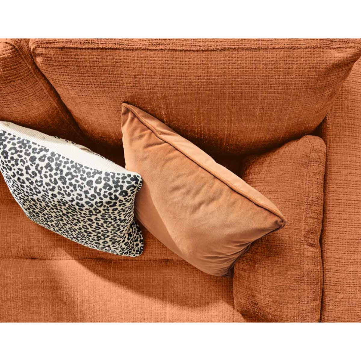 Anna - canapé droit 3 places convertible avec poche en velours texturé - Rouille