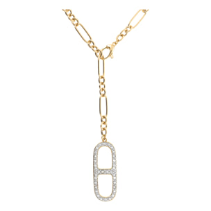 Collana a Cravatta Golden con Elemento Catena Marina Pavé in Cubic Zirconia