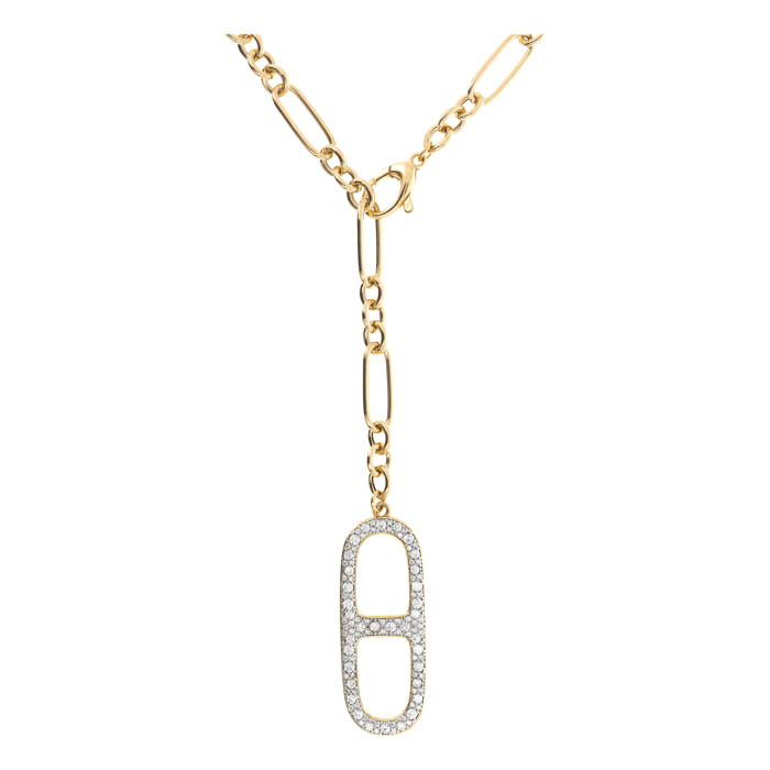 Collana a Cravatta Golden con Elemento Catena Marina Pavé in Cubic Zirconia