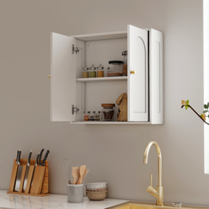 Armario de Baño de Pared Mueble de Baño Colgar con Estantes 2 Puertas con Diseño de Arco Tiradores Dorados 60x20x60 cm Blanco