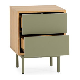 Mesita de noche Cuzco 2 cajones color Roble/Verde