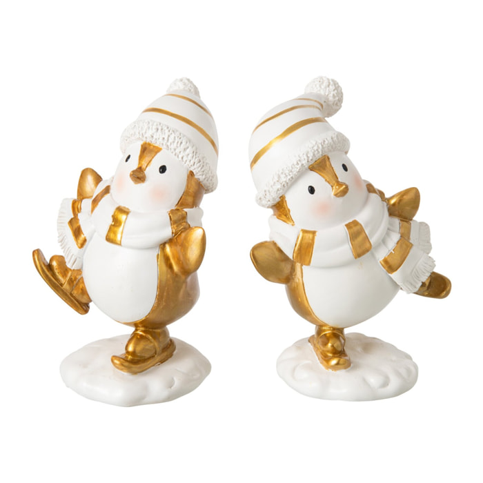 J-Line Pingouin foulard et chapeau - polyrésine - blanc/doré - small - assortiment de 2
