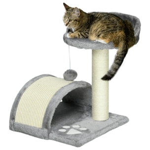 Árbol Rascador para Gatos Pequeños Altura 46 cm de 2 Niveles Árbol para Gatos con Poste Tablero para Rascar Plataformas y Juguete de Bola Colgante 35,5x37x46 cm Gris