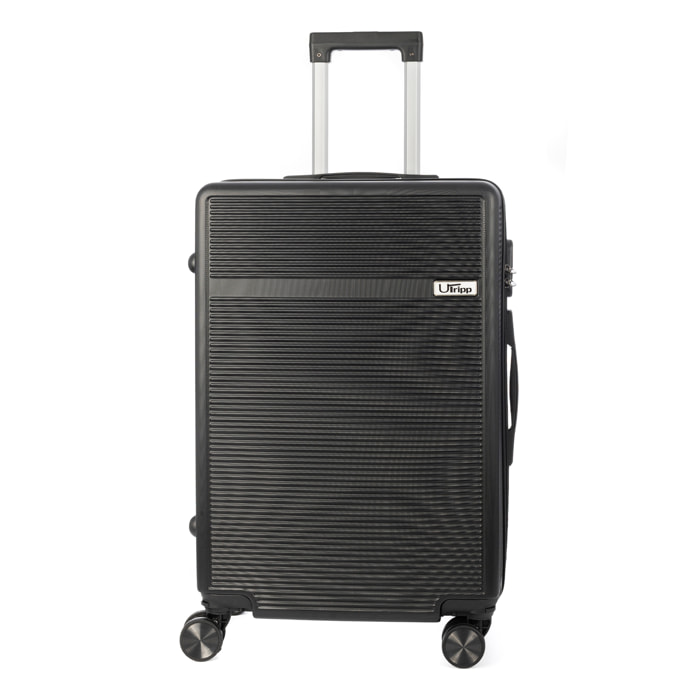 DAM Valigia trolley medio rigida ultraleggera, in ABS ad alta resistenza. Chiusura numerica e 4 ruote doppie rimovibili e girevoli a 360°. 42x25x65 cm. Colore: Nero