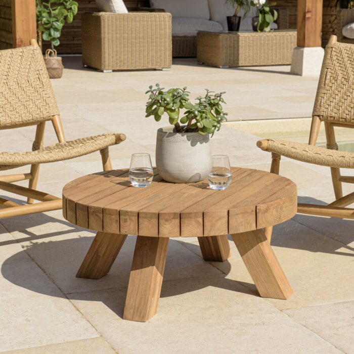 KALLY - Table basse jardin ronde 80x80m teck recyclé couleur naturelle