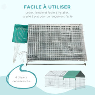 PawHut Parc enclos métal époxy cage extérieure dim. 2,20L x 1,03l x 1,03H m 3 portes et trappe surface abrité PE vert