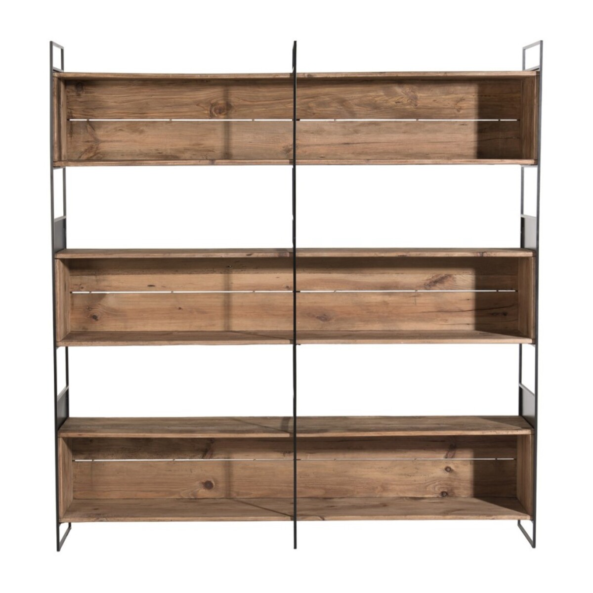 DANDY - Étagère niche 3 niveaux bois Pin recyclé naturel et métal noir
