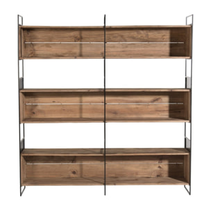 DANDY - Étagère niche 3 niveaux bois Pin recyclé naturel et métal noir